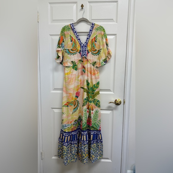 Rare‼️FARM Rio Tropical Print V-Neck Puff Sleeve Maxi Dress Fits Size XS or S - Picture 10 of 16